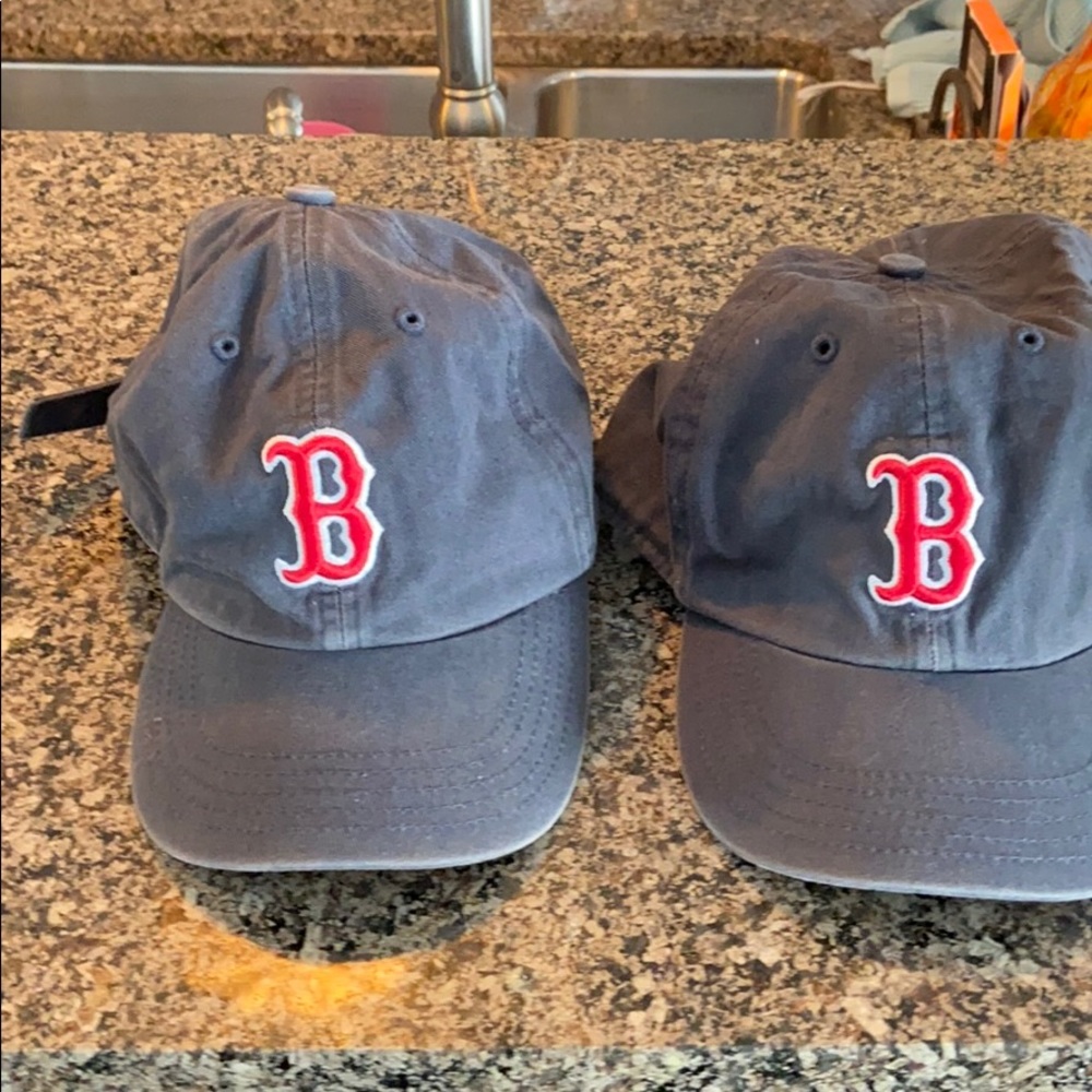 Two kids Red Sox hats